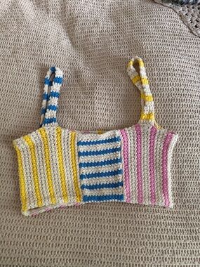 Zara Striped Crochet Tank Top in Cream, Yellow, Blue & Pink
